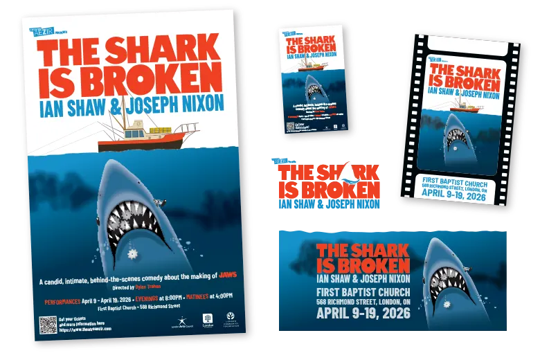 Marketing material for Theatre Aezir's presentation of "The Shark is Broken".